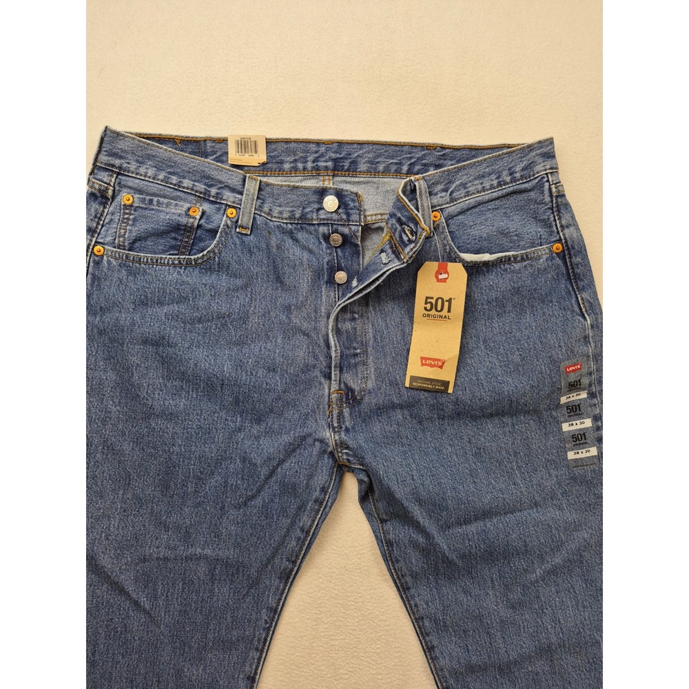 Levis 501 Original Fit Mens Jeans 38x30 Medium Wash Blue Button Fly 00501-0193